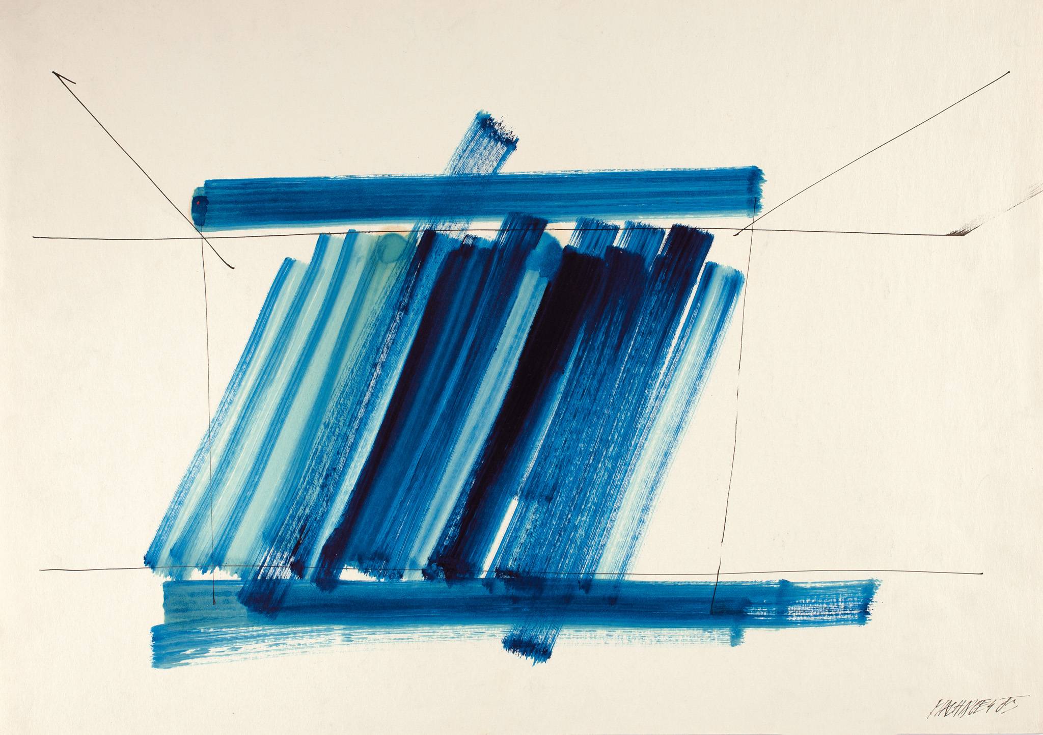 Z cyklu Splav /Dřevnice/, 1983, olej, tuš, karton, 420 x 600 mm