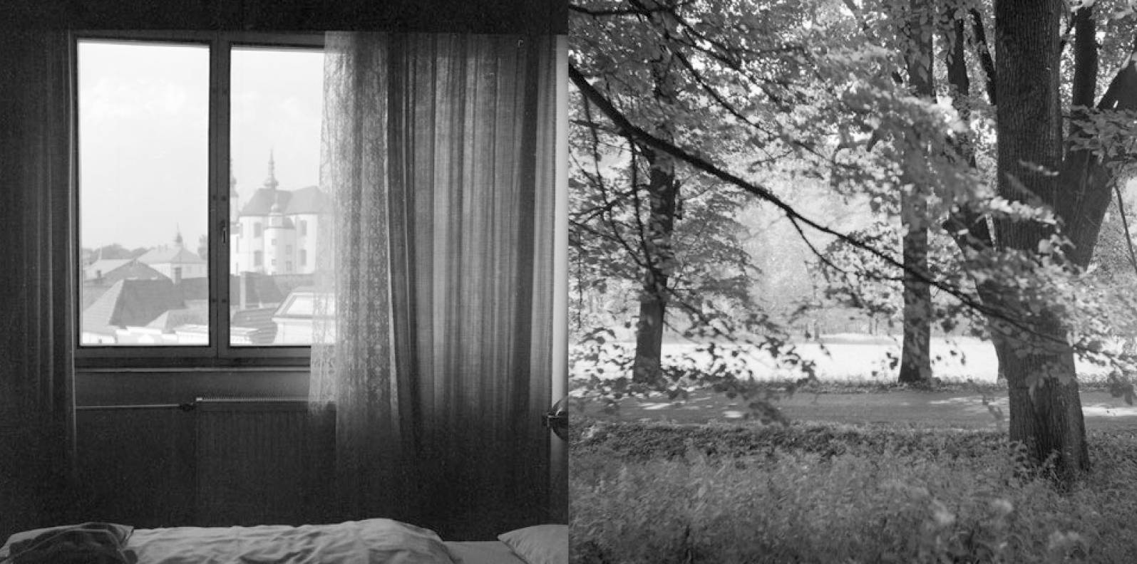 Z cyklu Pokoje a cesty, Litomyšl, 1992, fotografie, Flexaret IV, digi-tisk, 500 x 1000 mm