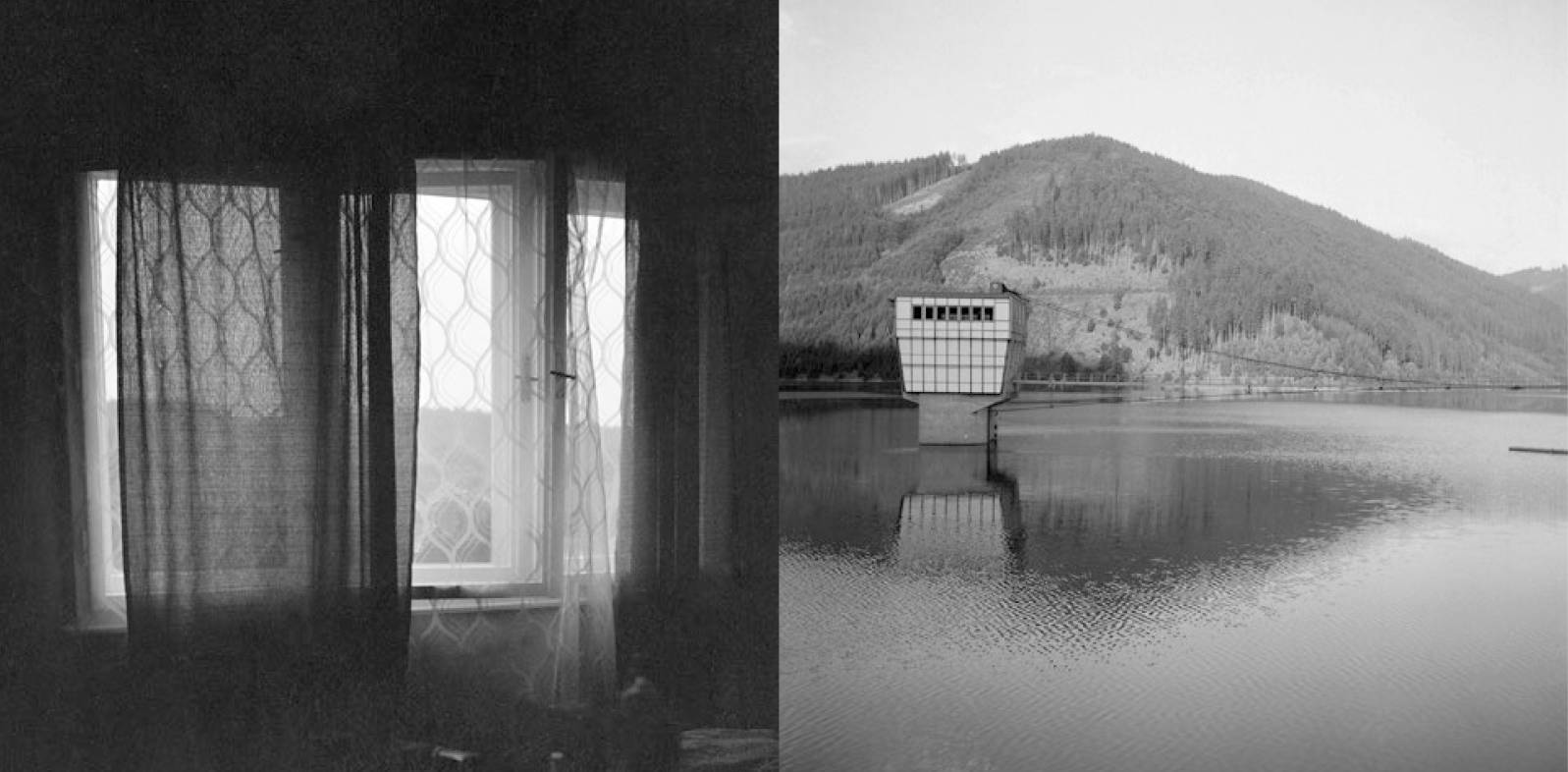 Z cyklu Pokoje a cesty, Vodní nádrž Šance, 1998, fotografie, Flexaret IV, digi-tisk,  500 x 1000 mm