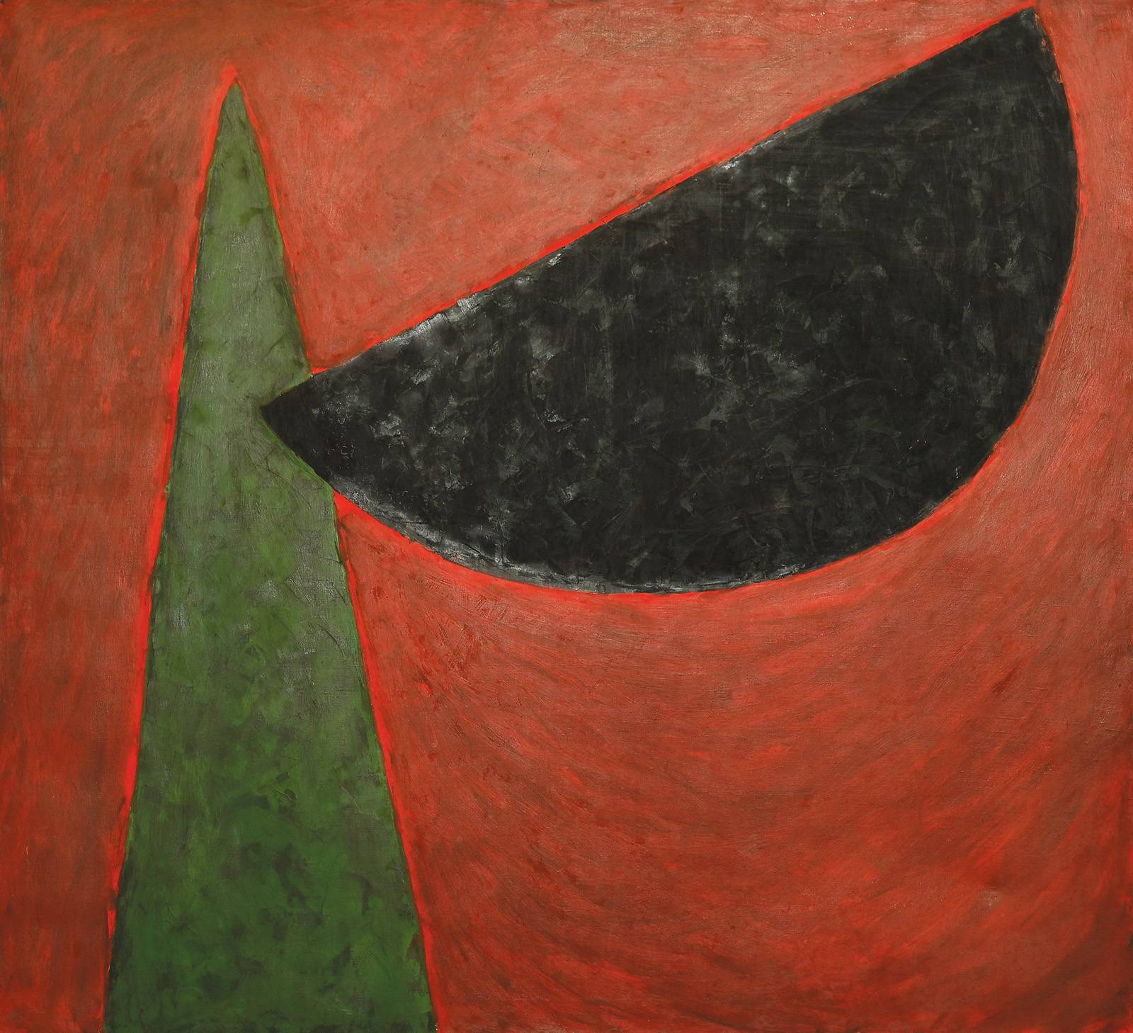 Měsíc a smrk, 1986, olej, plátno, 115 x 115 cm, soukromá sbírka