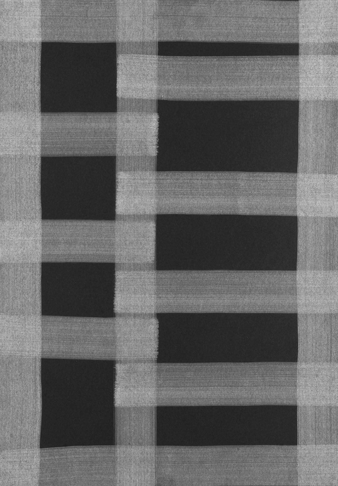 Bílá na černé, z cyklu Rastry – architektura, 2002, olej, černý karton, 630 x 510 mm