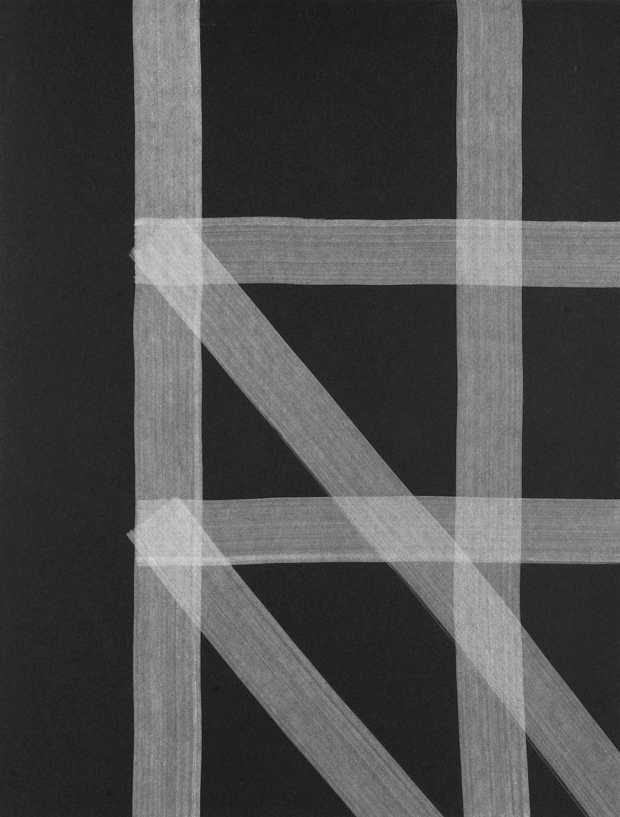 Bílá na černé, z cyklu Rastry – architektura, 2002, olej, černý karton, 630 x 510 mm