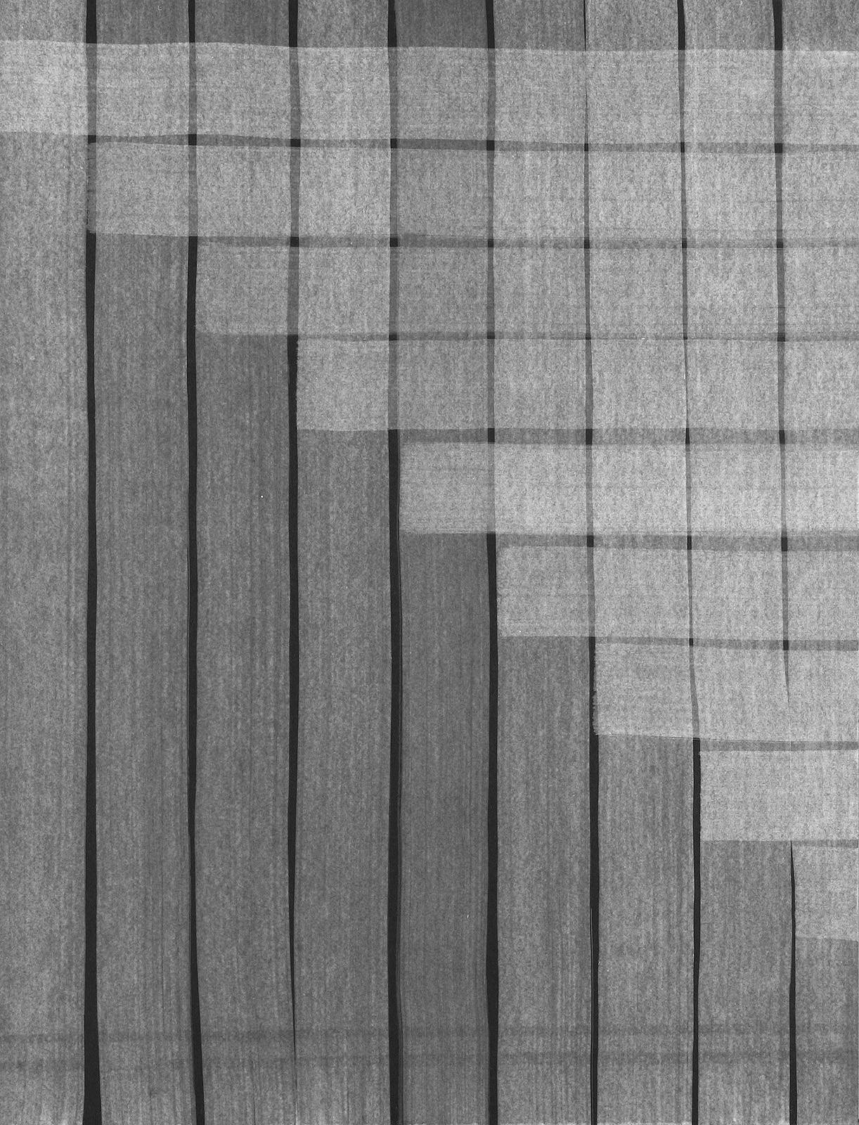 Bílá na černé, z cyklu Rastry – architektura, 2002, olej, černý karton, 630 x 510 mm