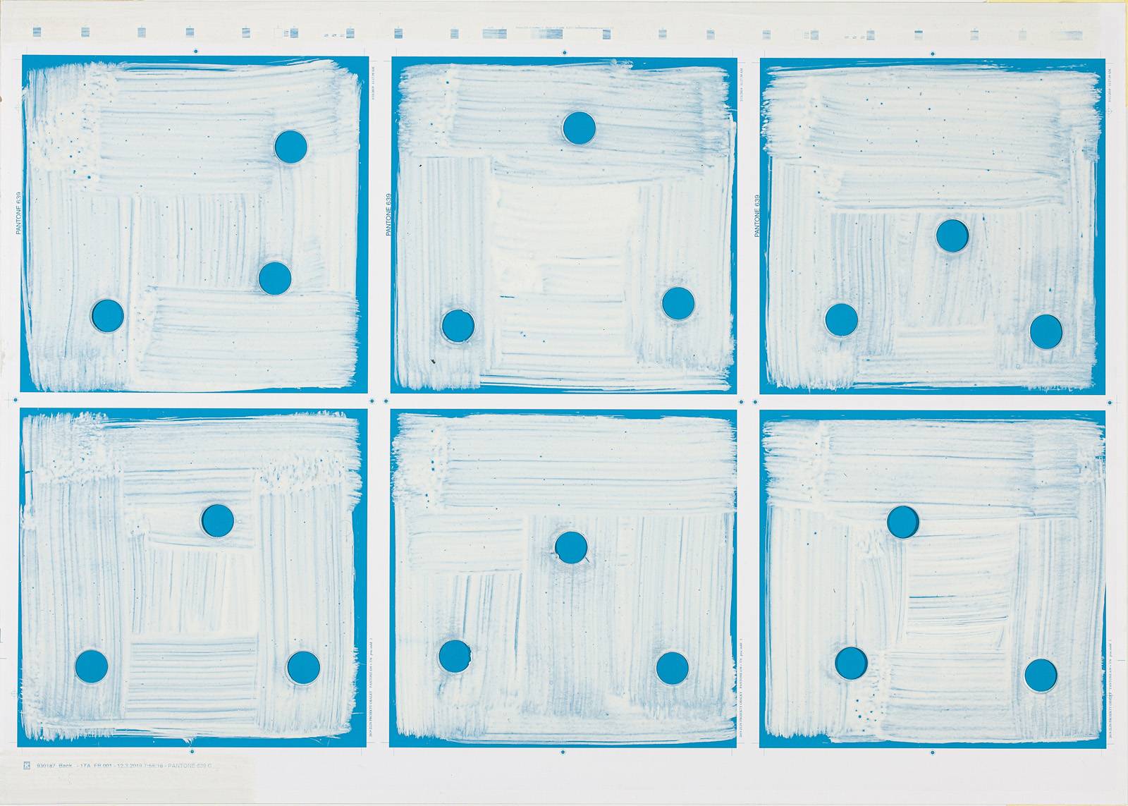 Z cyklu Makulatura, 2012, olej, tuš, ofsetový karton, perforace, lepení, 500 x 700 mm