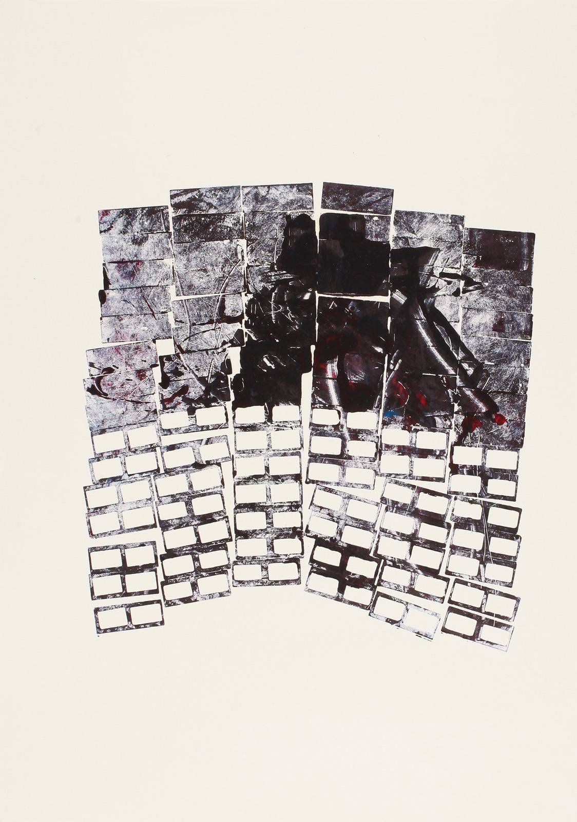 Monotypy, 1981–1982, obtahovací stroj, knihtisková barva, papír, výplňkový materiál tiskové formy, 420 x 297 mm