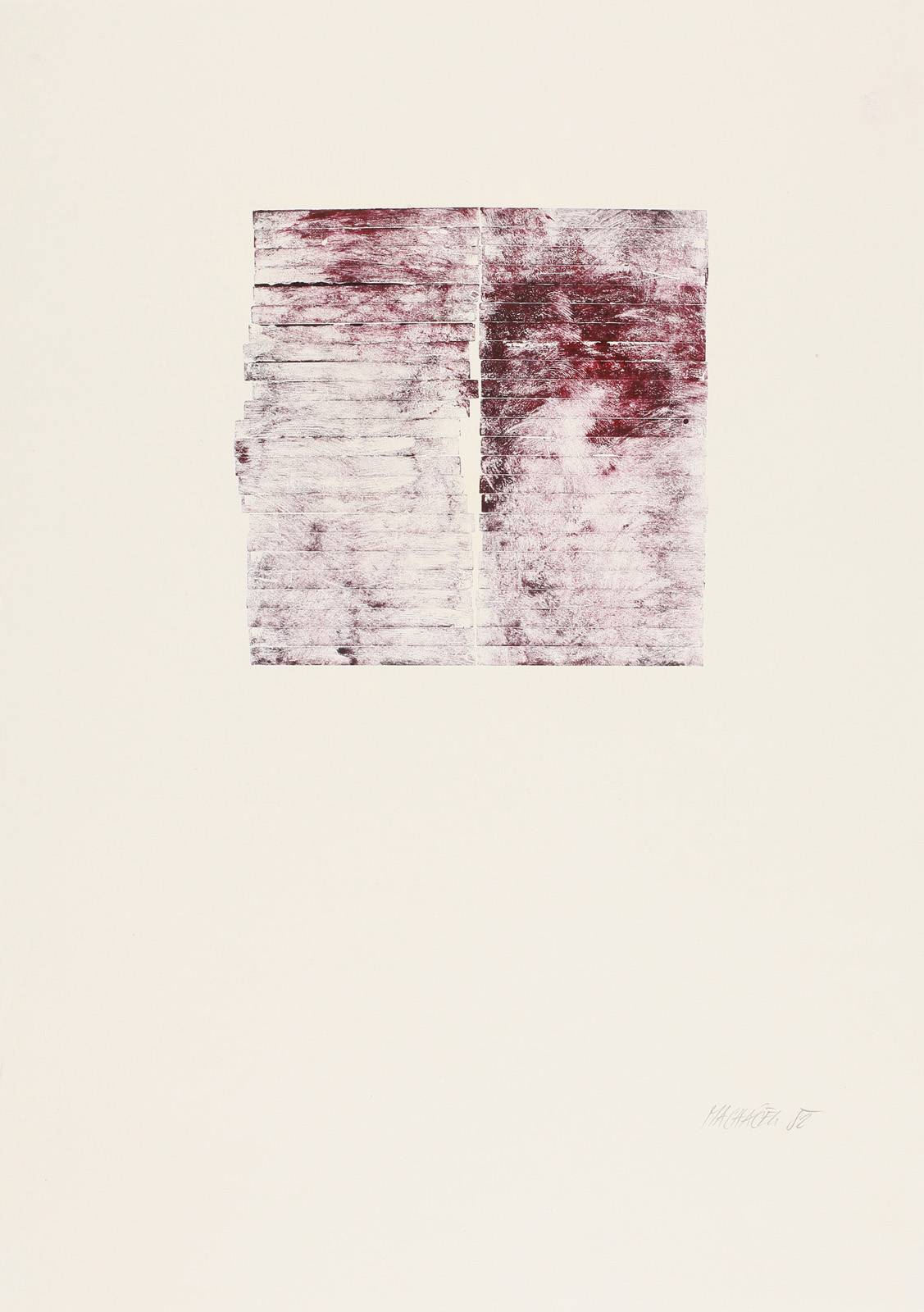 Monotypy, 1981–1982,  obtahovací stroj, knihtisková barva, papír, výplňkový materiál tiskové formy,  420 x 297 mm, Muzeum umění Olomouc (sbírka grafiky)