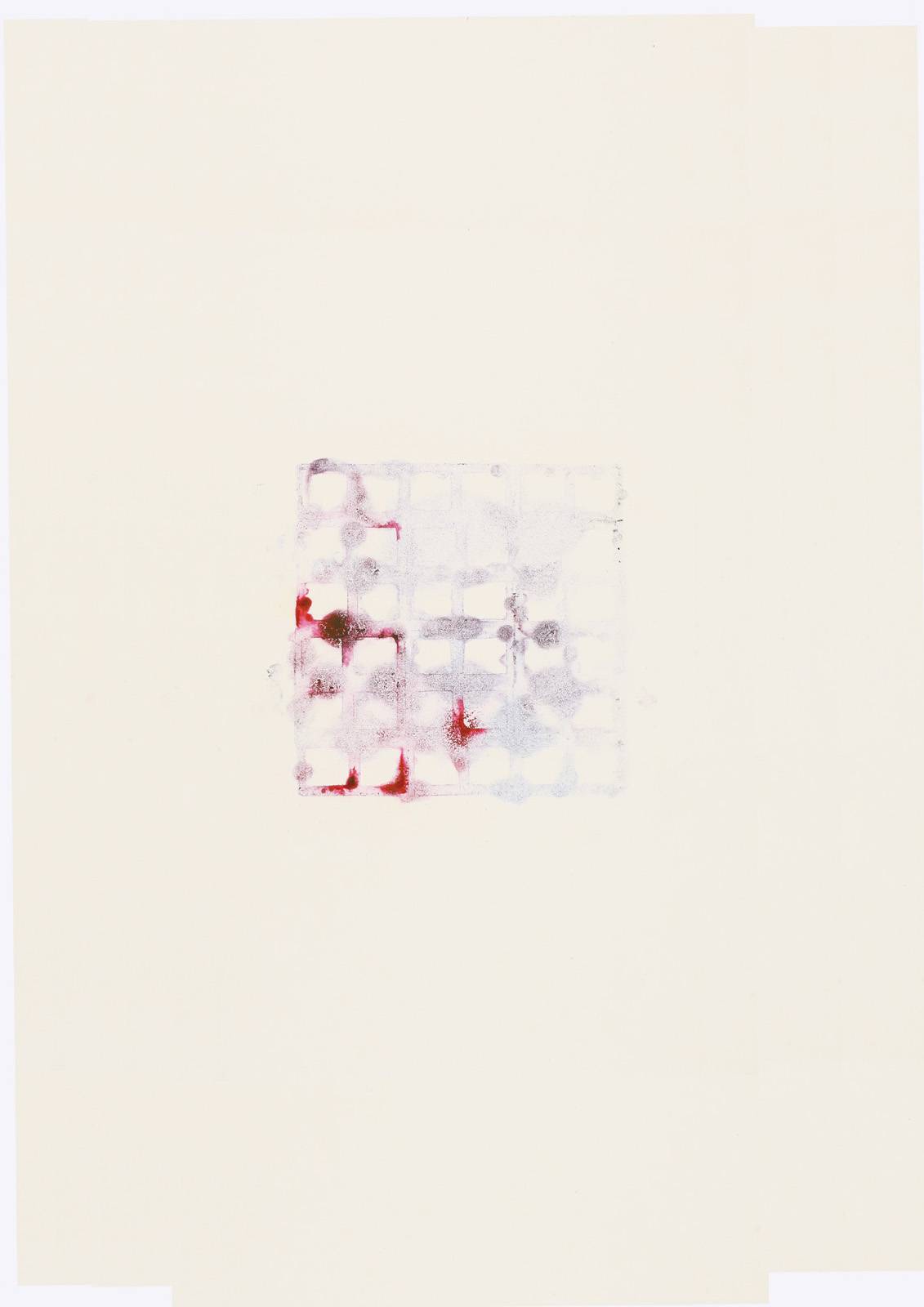 Monotypy, 1981–1982, obtahovací stroj, knihtisková barva, papír, výplňkový materiál tiskové formy, 297 x 210 mm