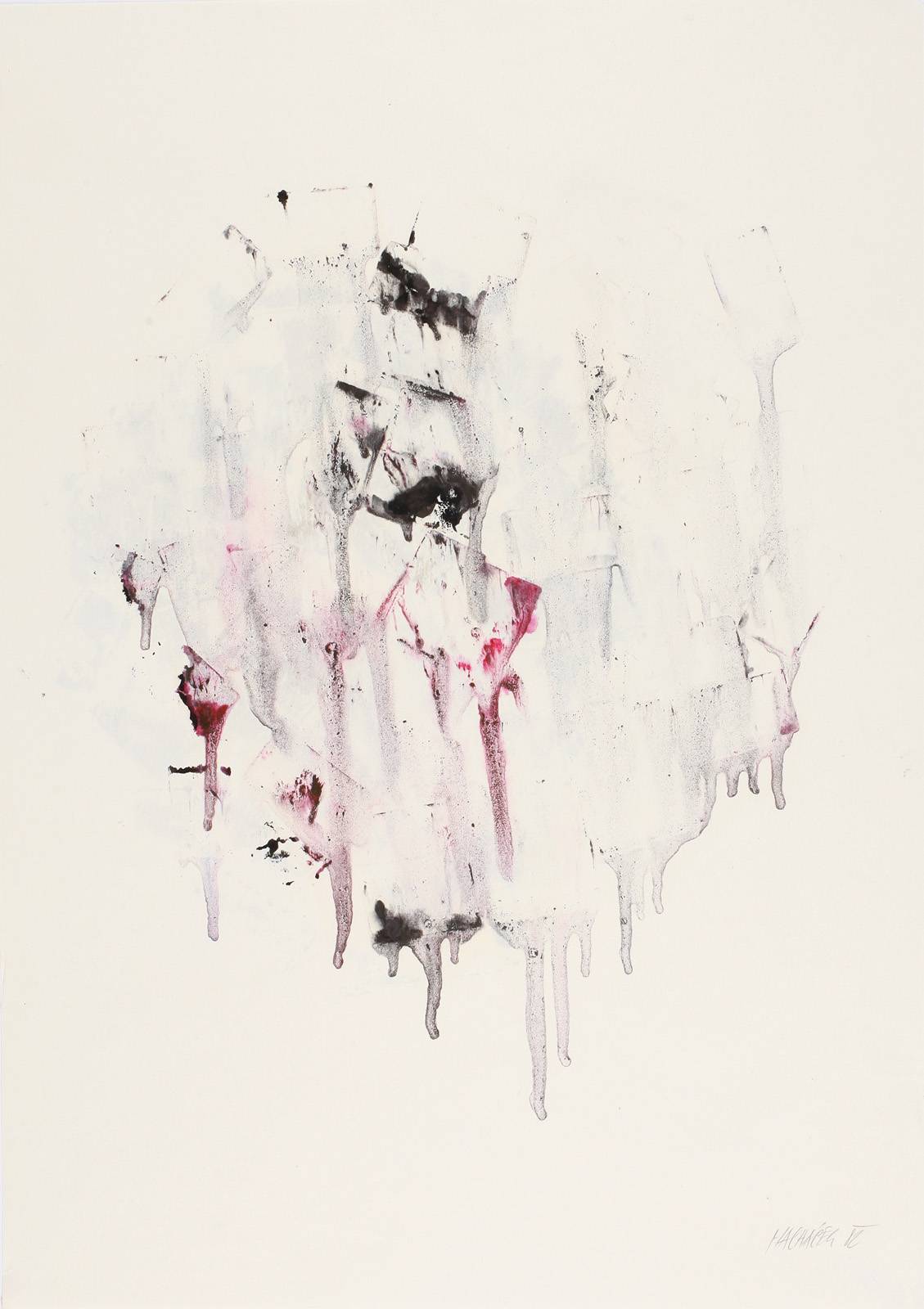 Monotypy, 1981–1982, obtahovací stroj, knihtisková barva, papír, výplňkový materiál tiskové formy, 420 x 297 mm