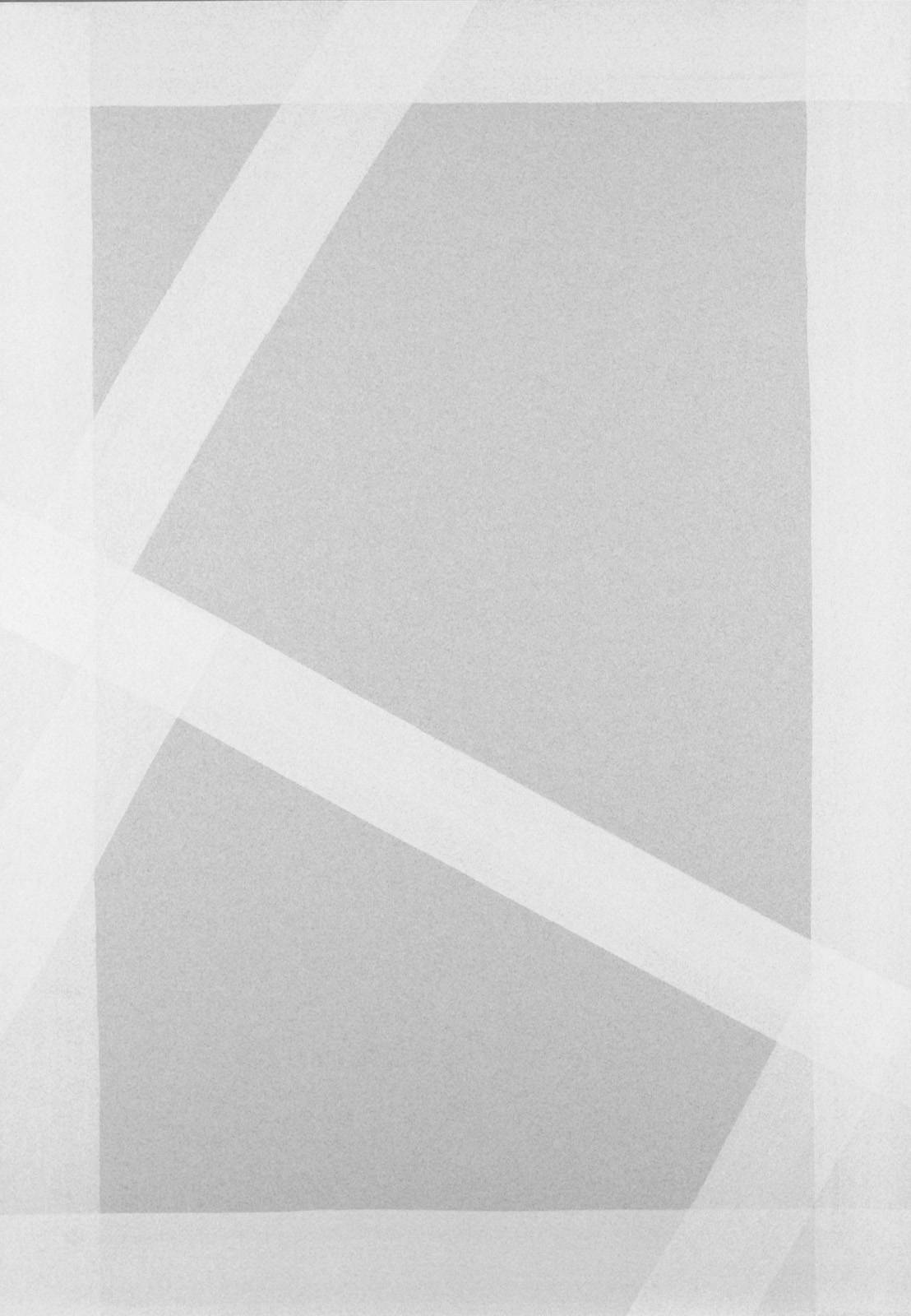 Bílá na šedé, z cyklu Rastry – architektura, 2002, olej, šedý karton, 700 x 500 mm