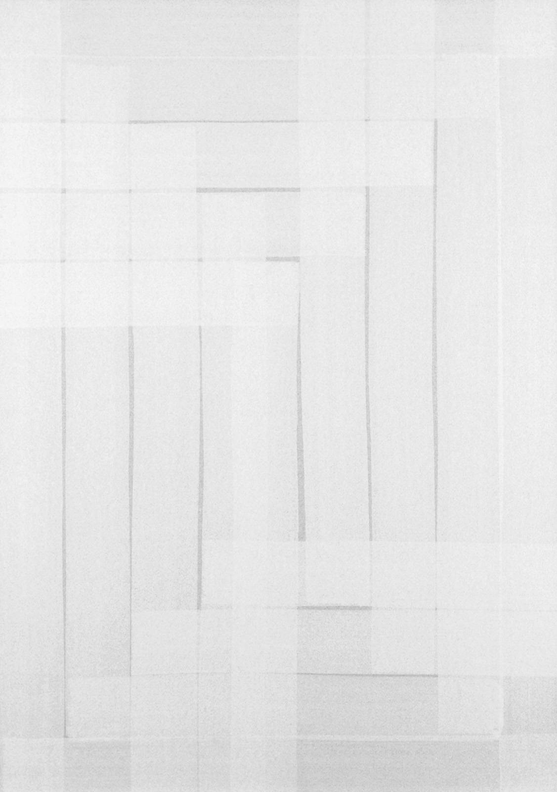 Bílá na šedé, z cyklu Rastry – architektura, 2002, olej, šedý karton, 700 x 500 mm