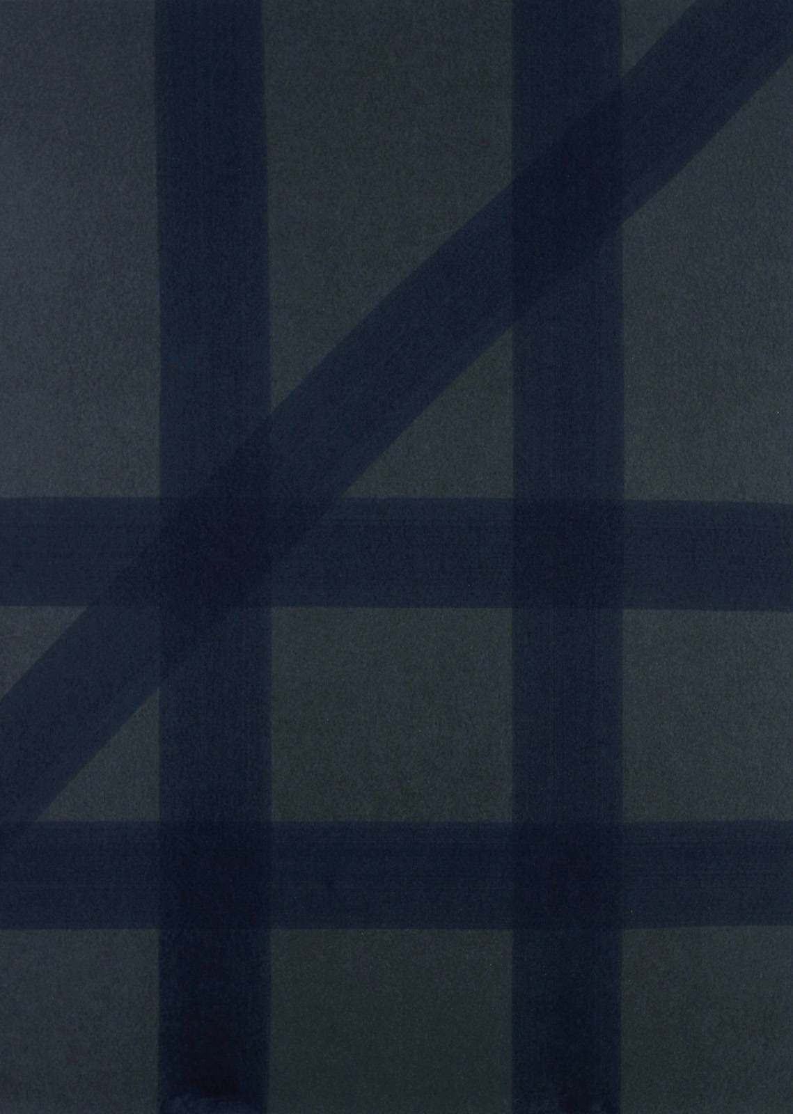 Pařížská modř na tmavé šedé, z cyklu Rastry – architektura, 2002, olej, tmavě šedý karton, 700 x 500 mm