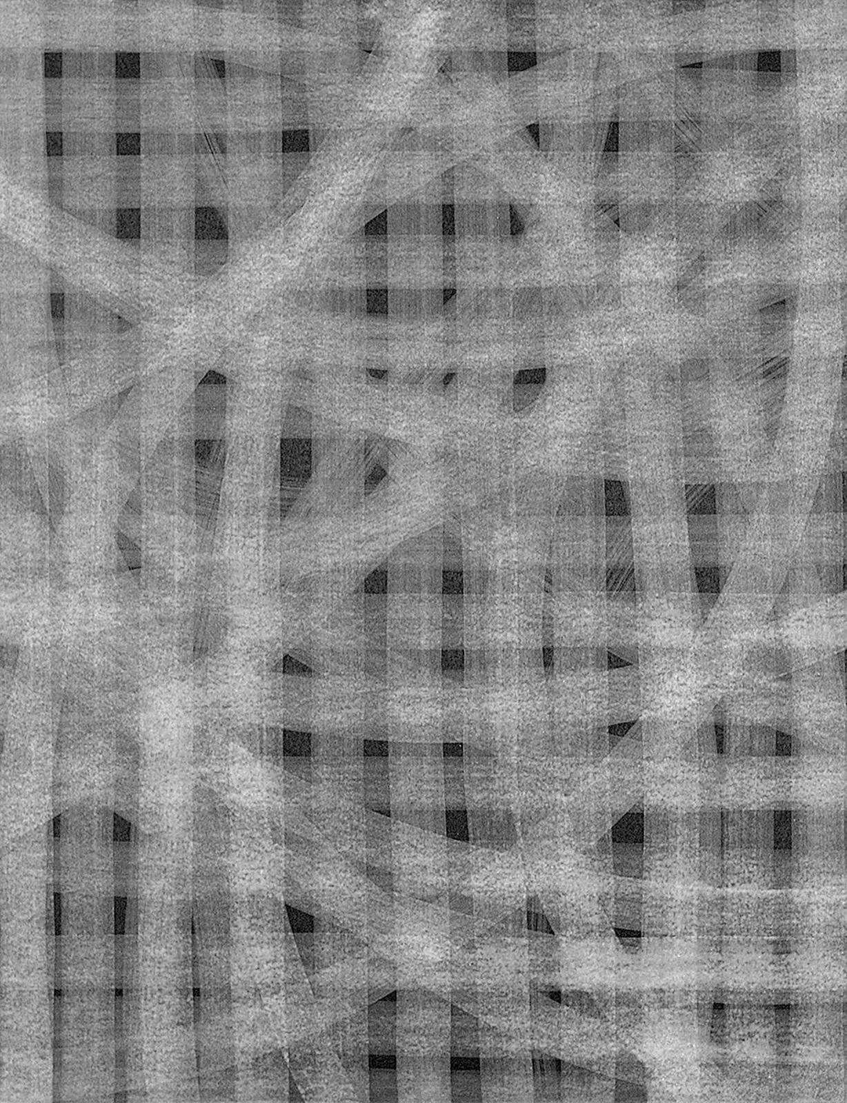 Bílá na černé, z cyklu Rastry – architektura, 2002, olej, černý karton, 630 x 510 mm