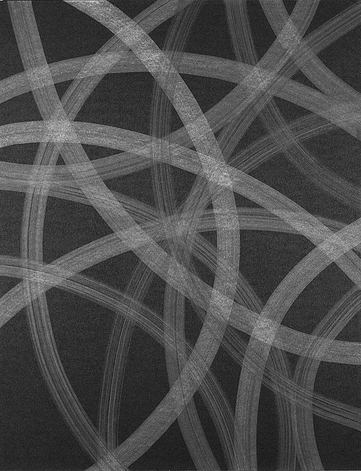 Bílá na černé, z cyklu Rastry – architektura, 2002, olej, černý karton, 630 x 510 mm