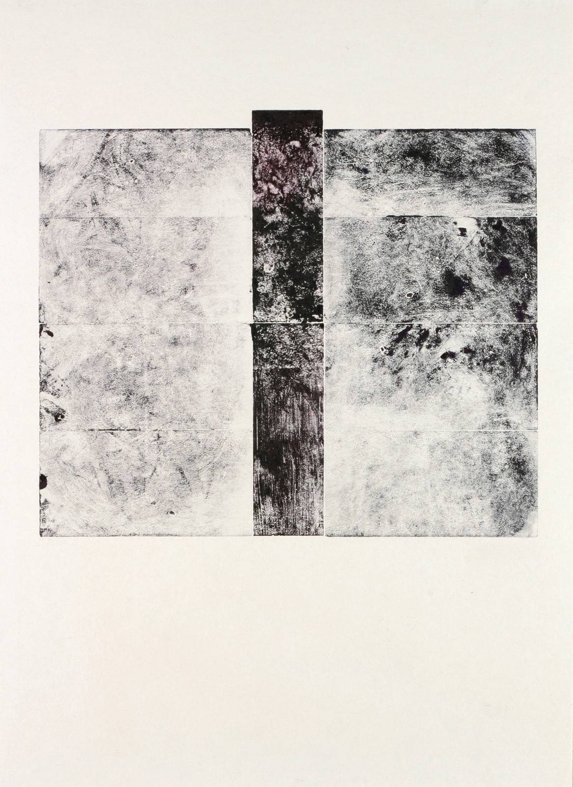 Monotypy, 1981–1982, obtahovací stroj, knihtisková barva, papír, výplňkový materiál tiskové formy, 420 x 297 mm