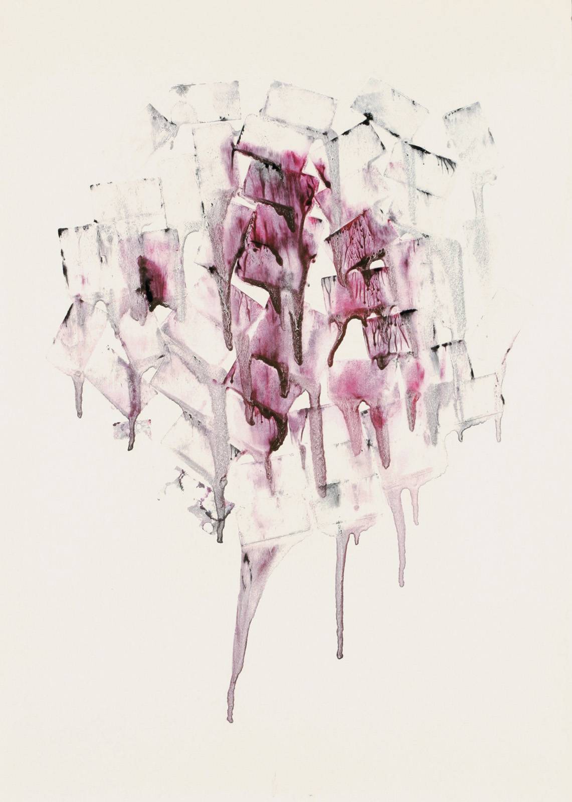 Monotypy, 1981–1982, obtahovací stroj, knihtisková barva, papír, výplňkový materiál tiskové formy, 420 x 297 mm