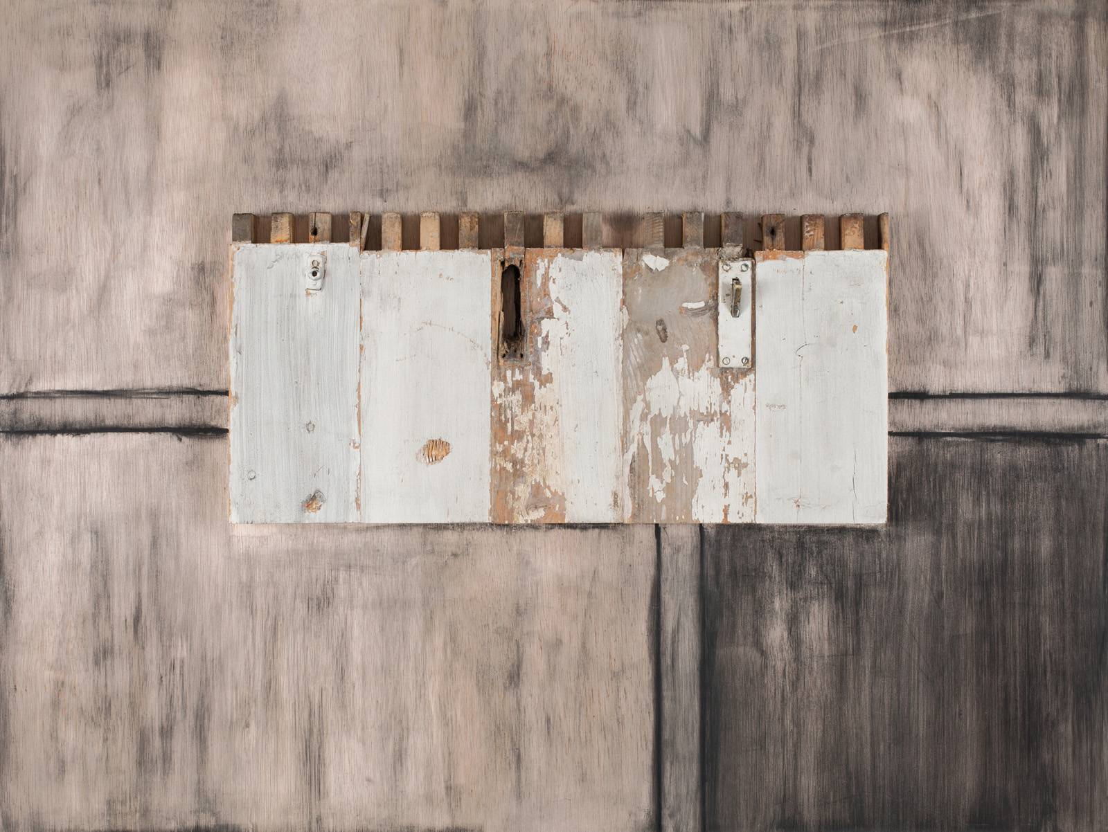 Z cyklu Město v zahradách, Okno–půldomek, 2022, 84 x 110 cm