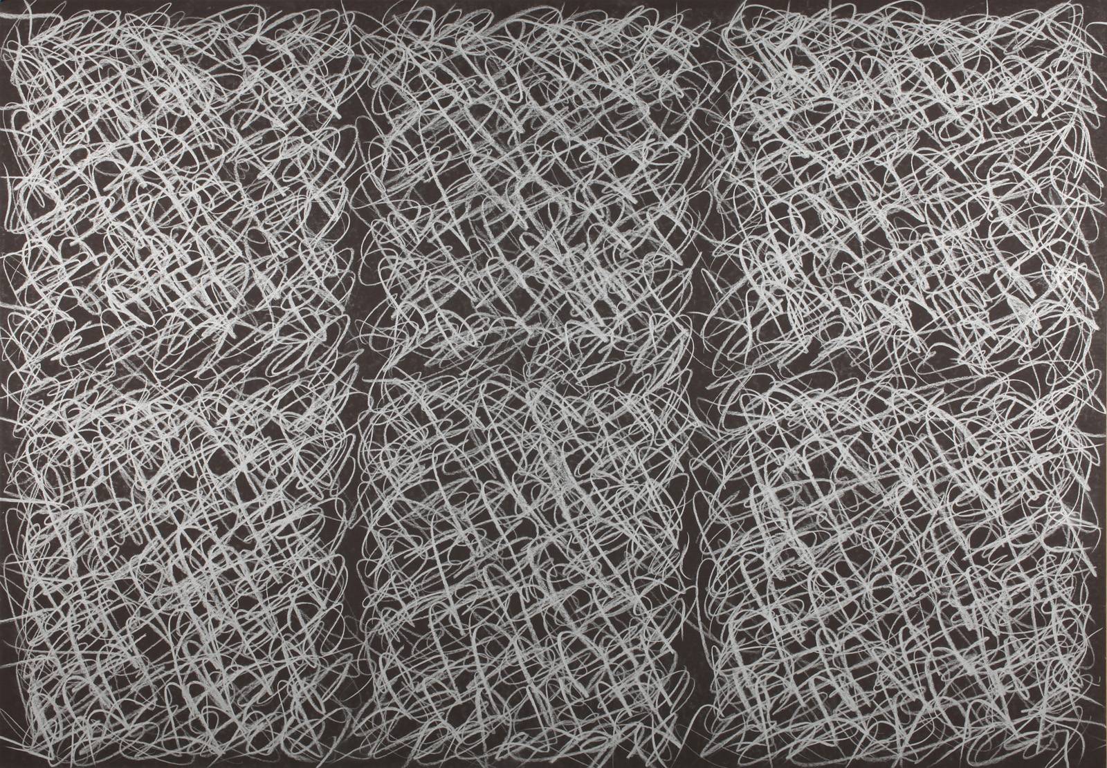 Noc a den, 2005, stříbrný mastný pastel, černý karton, 700 x 1000 mm