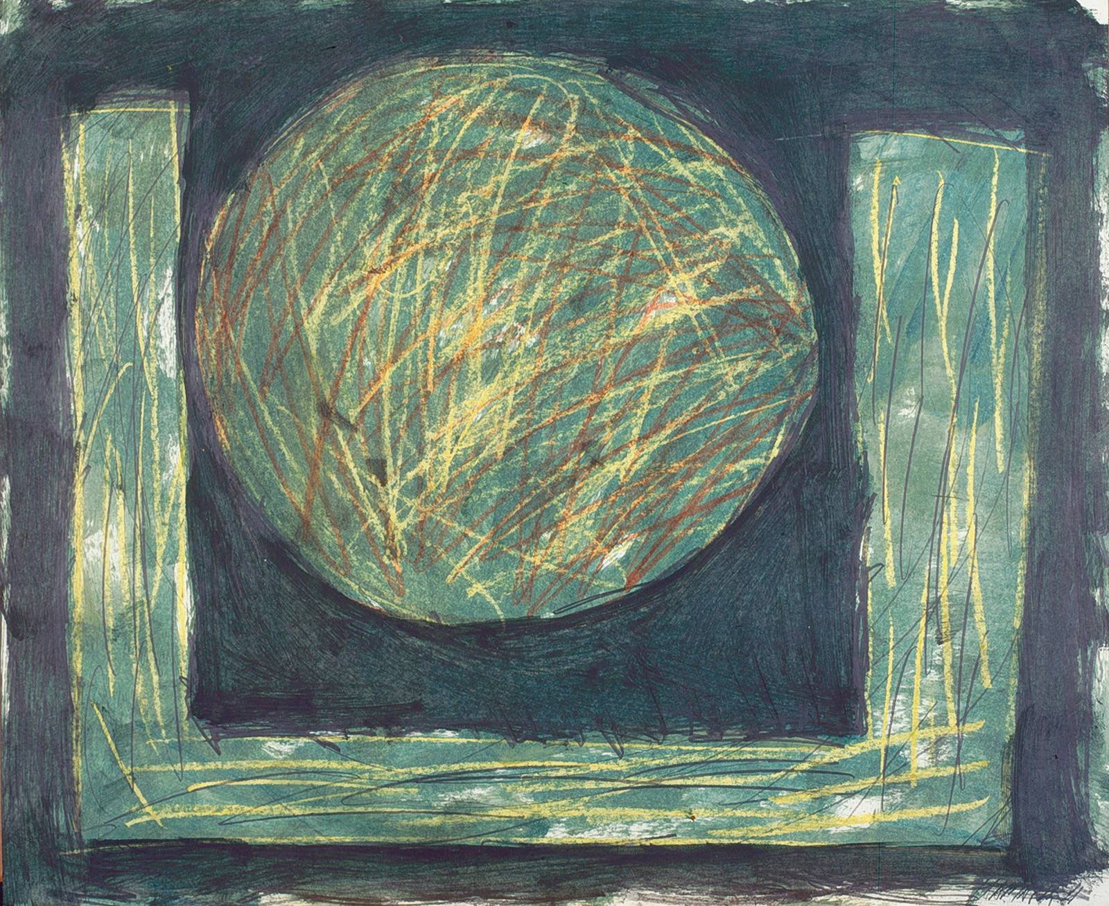 Dům Měsíce, 1988, olej, tužka, mastný pastel, karton, 500 x 600 mm