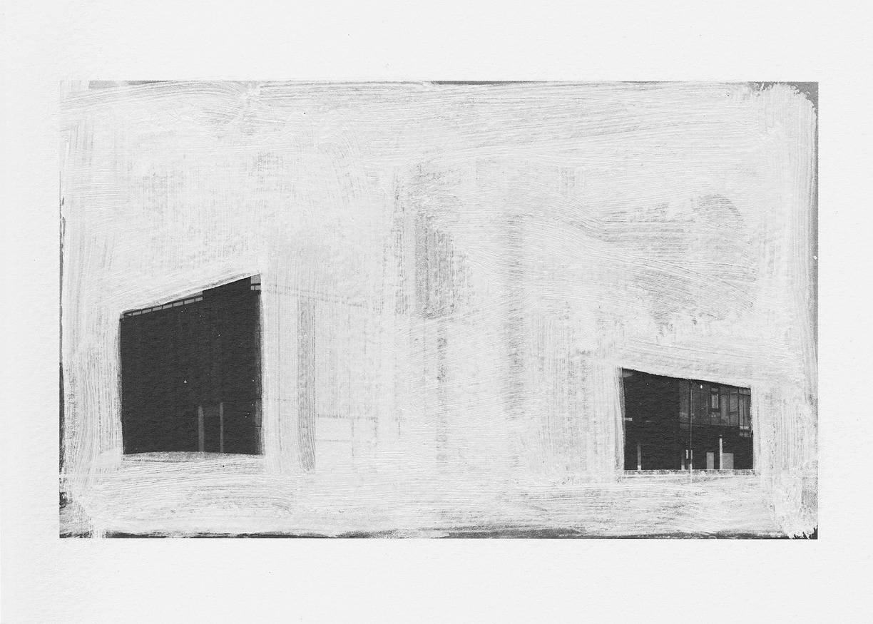 Z cyklu Přemalby – Závodiště Slušovice, 2019 makulatura, olej, grafický papír, 185 x 297 mm (3x)