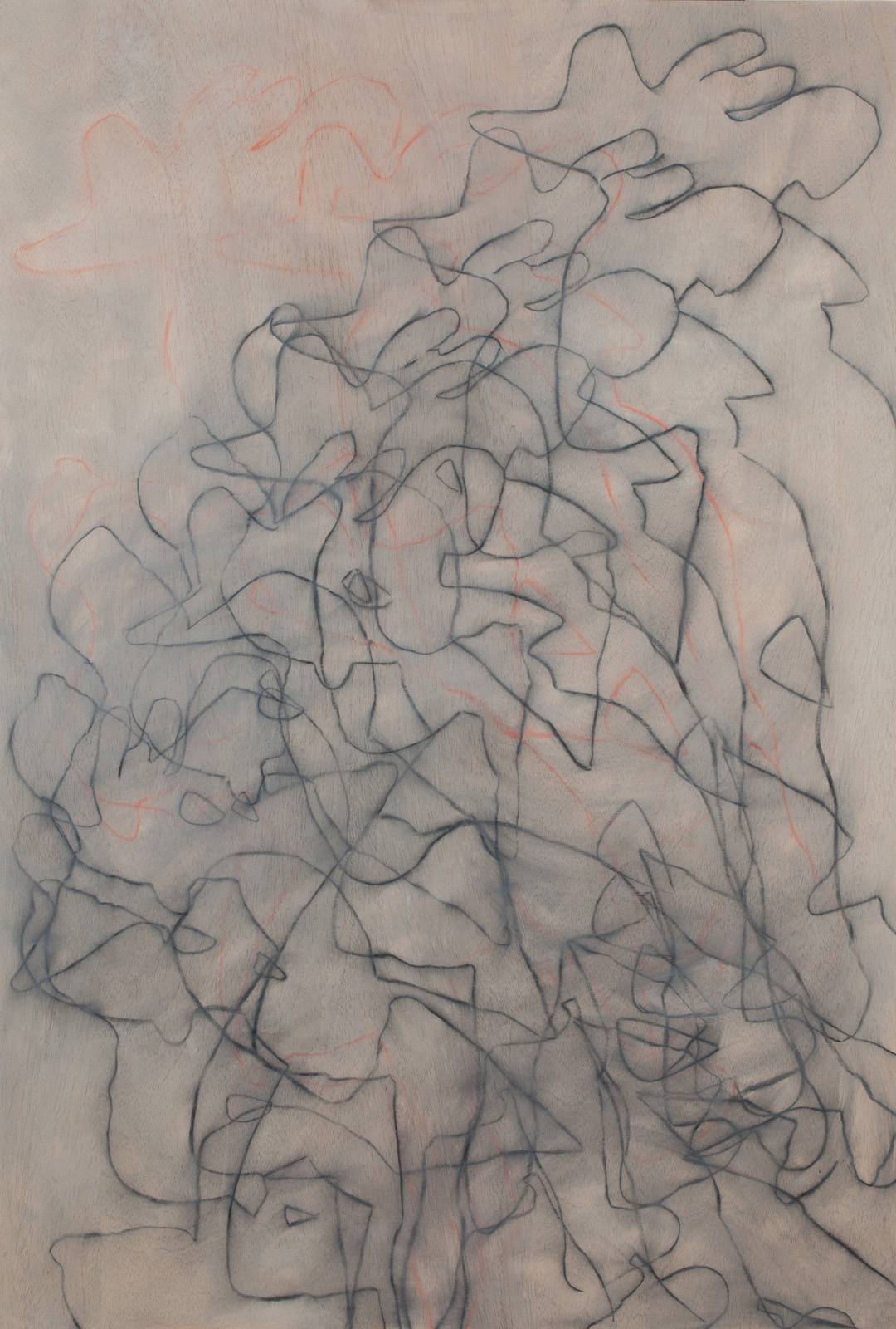 Valaši jdou do nebe, z cyklu Šablony a kódy, 2022, olej, mastný pastel, šablona, překližka, 180 x 121 cm, soukromá sbírka.