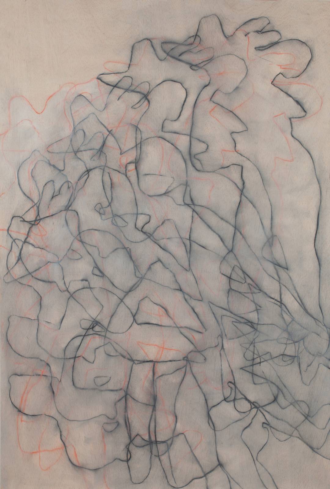 Valaši jdou do nebe, z cyklu Šablony a kódy, 2022, olej, mastný pastel, šablona, překližka, 180 x 121 cm,