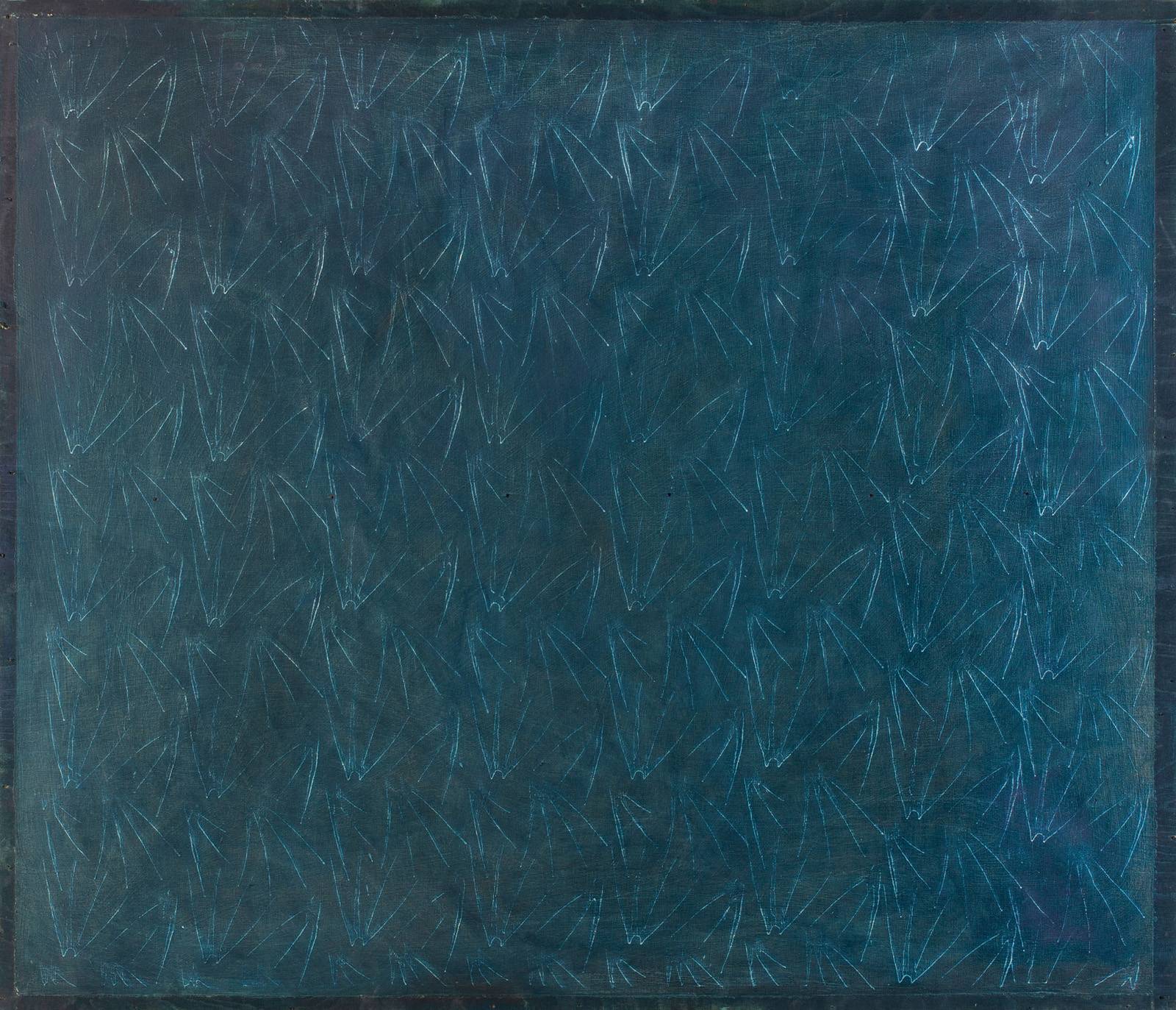 Mrazy, 1995, olej, broušení, nalezená překližka s válečkem /Domovy mládeže ve Zlíně/, 95 x 110 cm, soukromá sbírka
