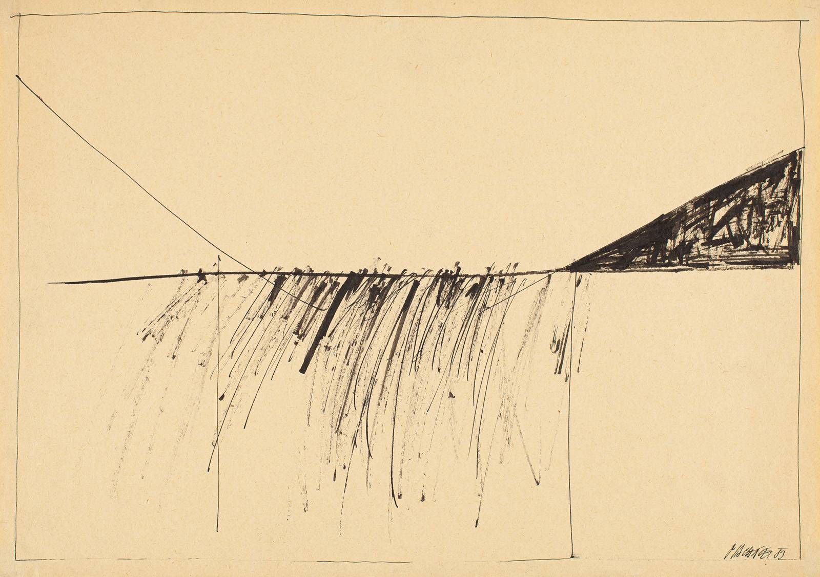 Z cyklu Severní a Jižní břeh /Dřevnice/, 1983, tužka, tuš, papír, 297 x 420 mm