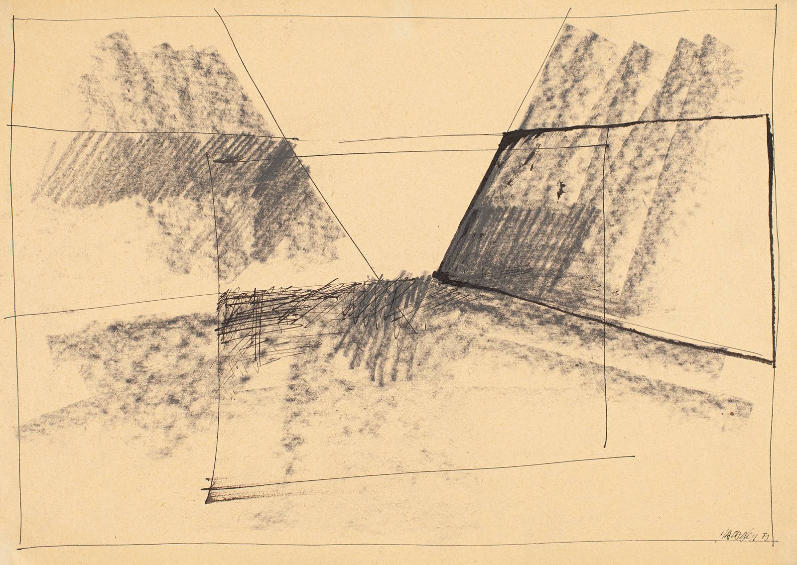 Z cyklu Severní a Jižní břeh /Dřevnice/, 1983, tužka, tuš, papír, 297 x 420 mm