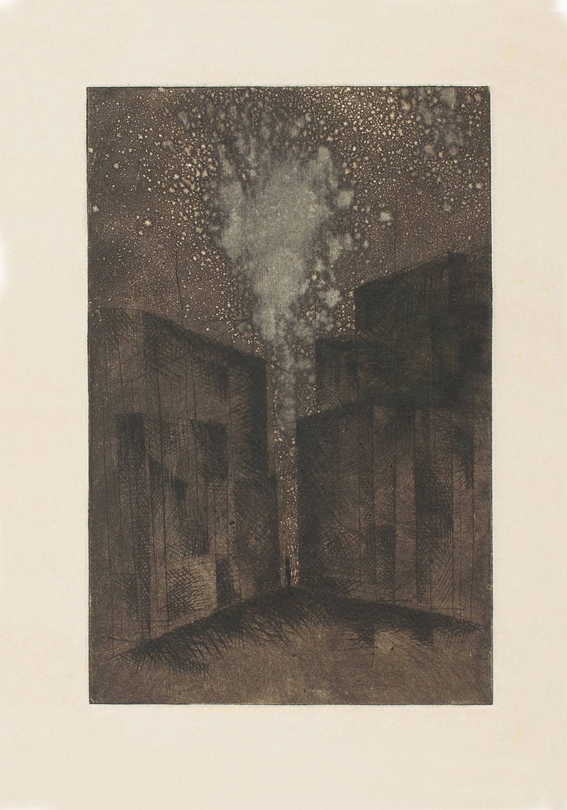 Město G – chodec – den, 1978, suchá jehla, papír, 297 x 210 mm