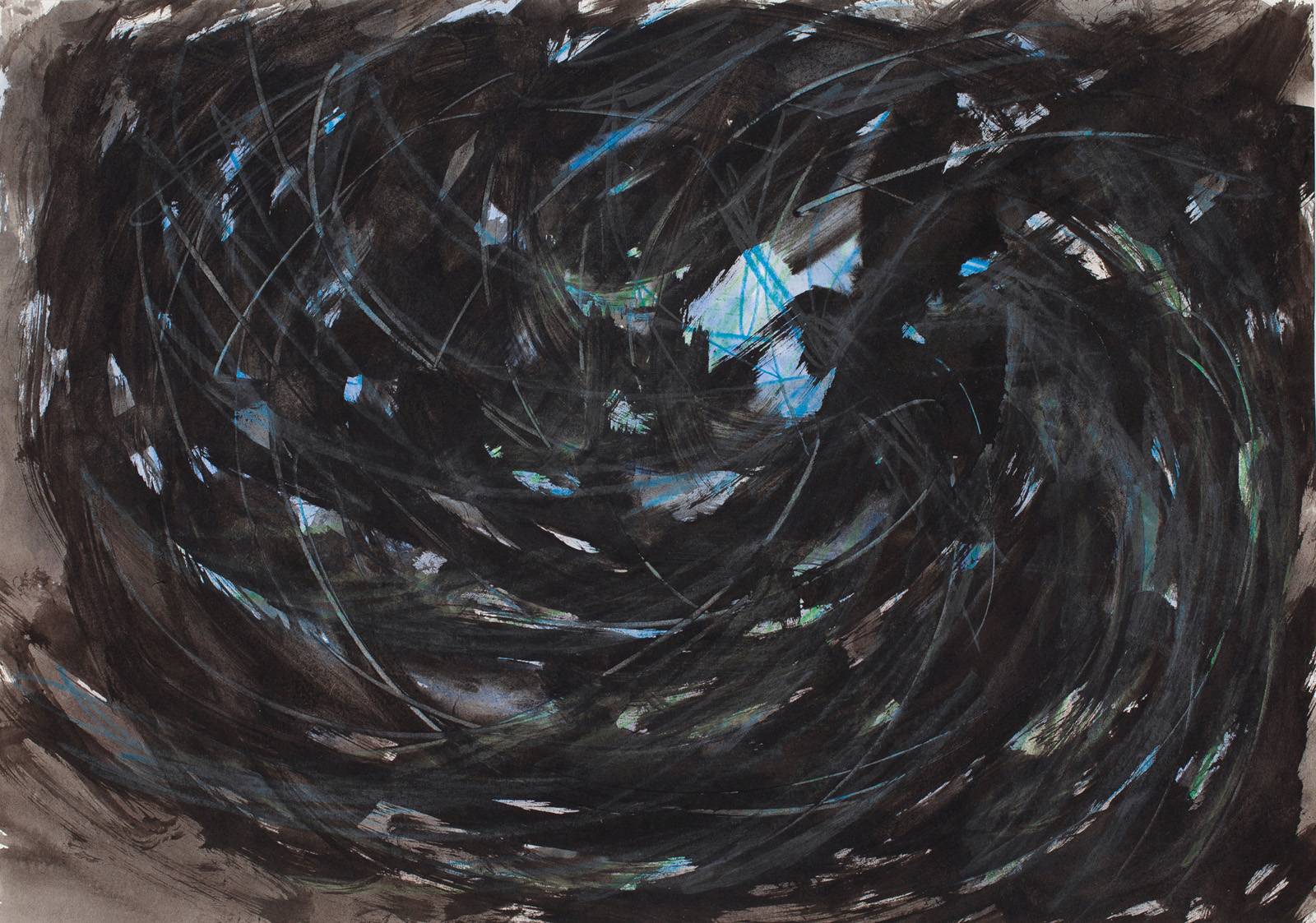 Z cyklu 36 pohledů na Malström, 1994 /dle ilustrace Harryho Clarka z roku 1919/, tuš, tužka, inkoust, akvarel, karton, 297 x 420 mm /7 variant – 36 kreseb, celkem 252 formátů/