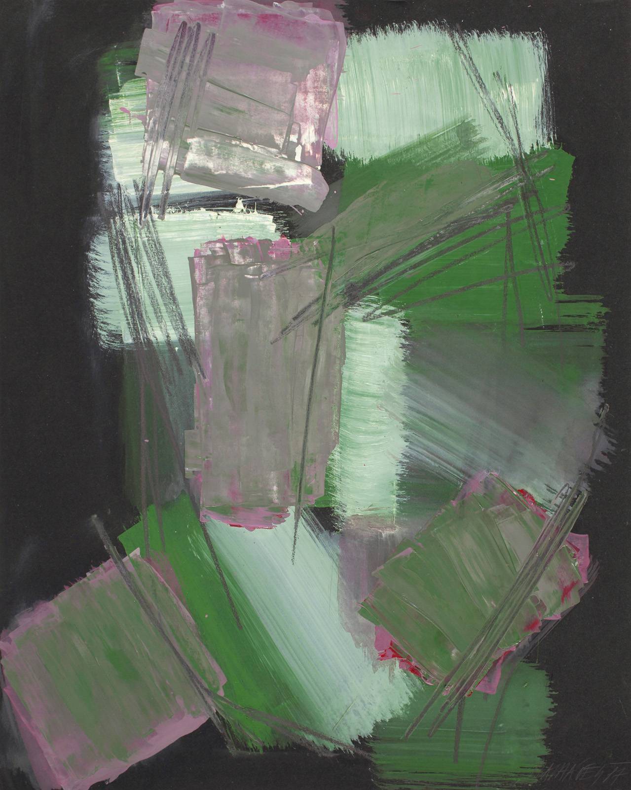 Maska – Hlava, 1987, olej, tužka, mastný pastel, černý foto-papír, 300 x 400 mm