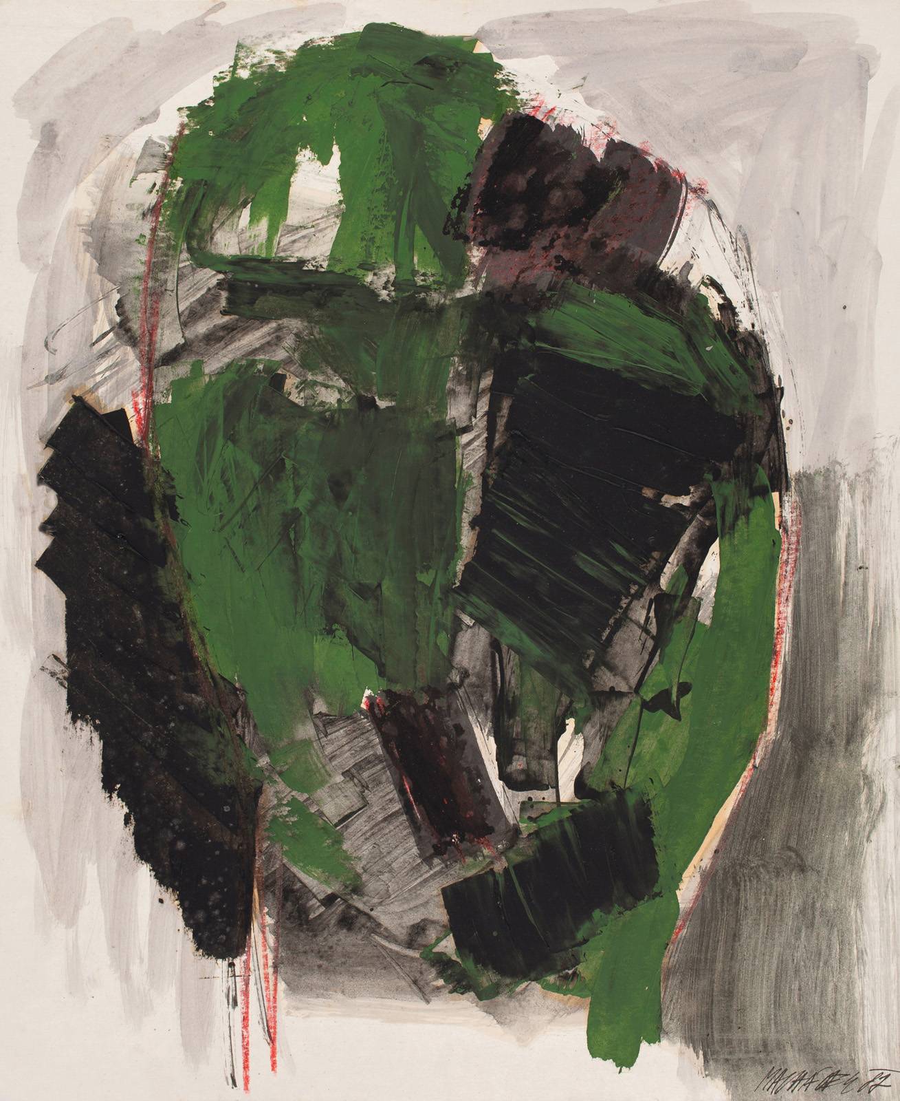 Maska – Hlava, 1987, olej, tužka, mastný pastel, karton, 600 x 500 mm