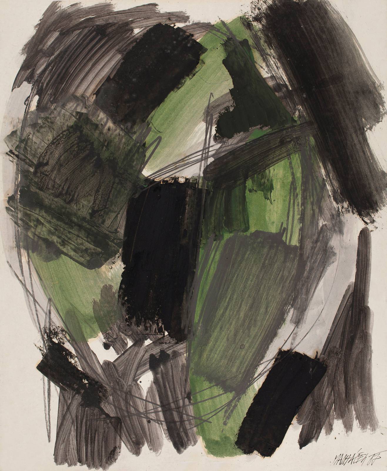 Maska – Hlava, 1987, olej, tužka, mastný pastel, karton, 600 x 500 mm