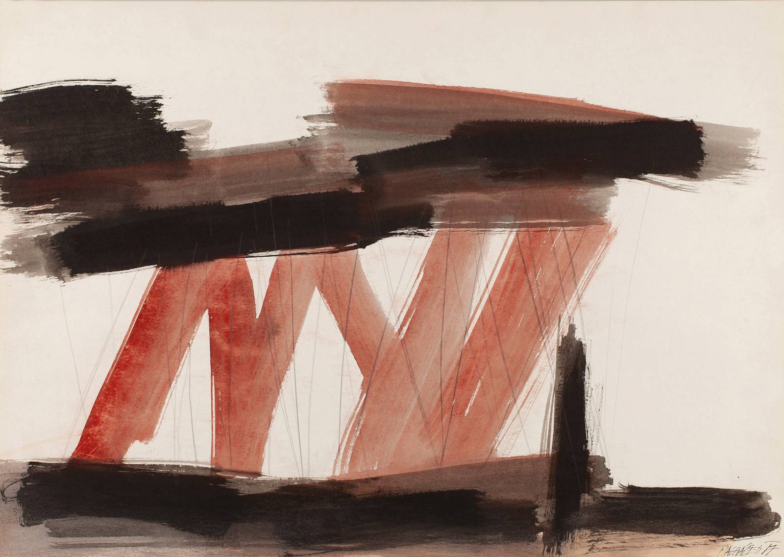 Z cyklu Figura a Mrak, 1987, olej, tužka, karton, 594 x 841 mm