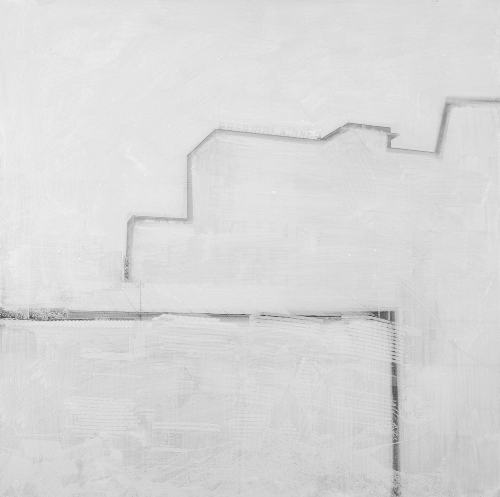 Z cyklu Město Z – přemalby, 2019, Pozemní stavby Gottwaldov, /foto Rudolf Červenka/ 1977, olej, tisk na kapa desce, 60 x 60 cm