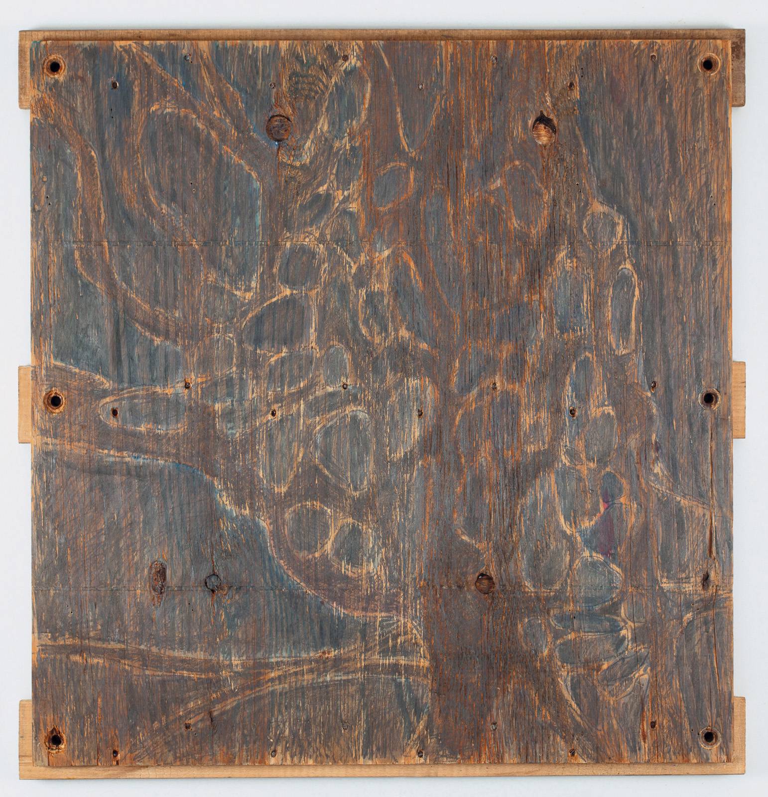 Stín – Vistárie, 1995, tužka, akvarel, přepravní paleta, 90 x 85 x 3,5 cm